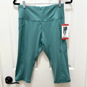 New 32 Degrees Women's Cropped Tight Legging Size M Green Activewear Side Pocket